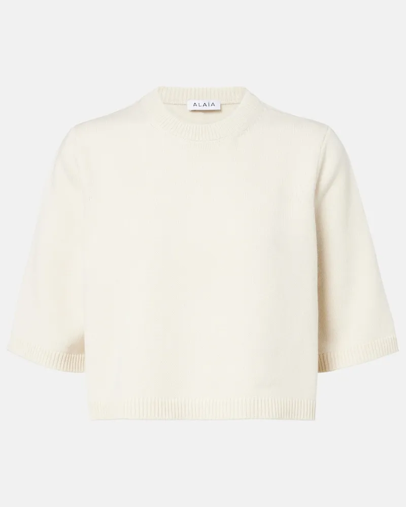 Alaïa Alaïa Pullover in misto cashmere e lana cropped Bianco