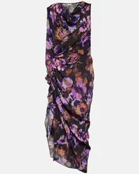 Dries van Noten Abito midi Dinam in raso con stampa Multicolore