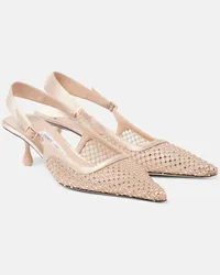 Jimmy Choo Pumps slingback Amel 50 in mesh con cristalli Rosa