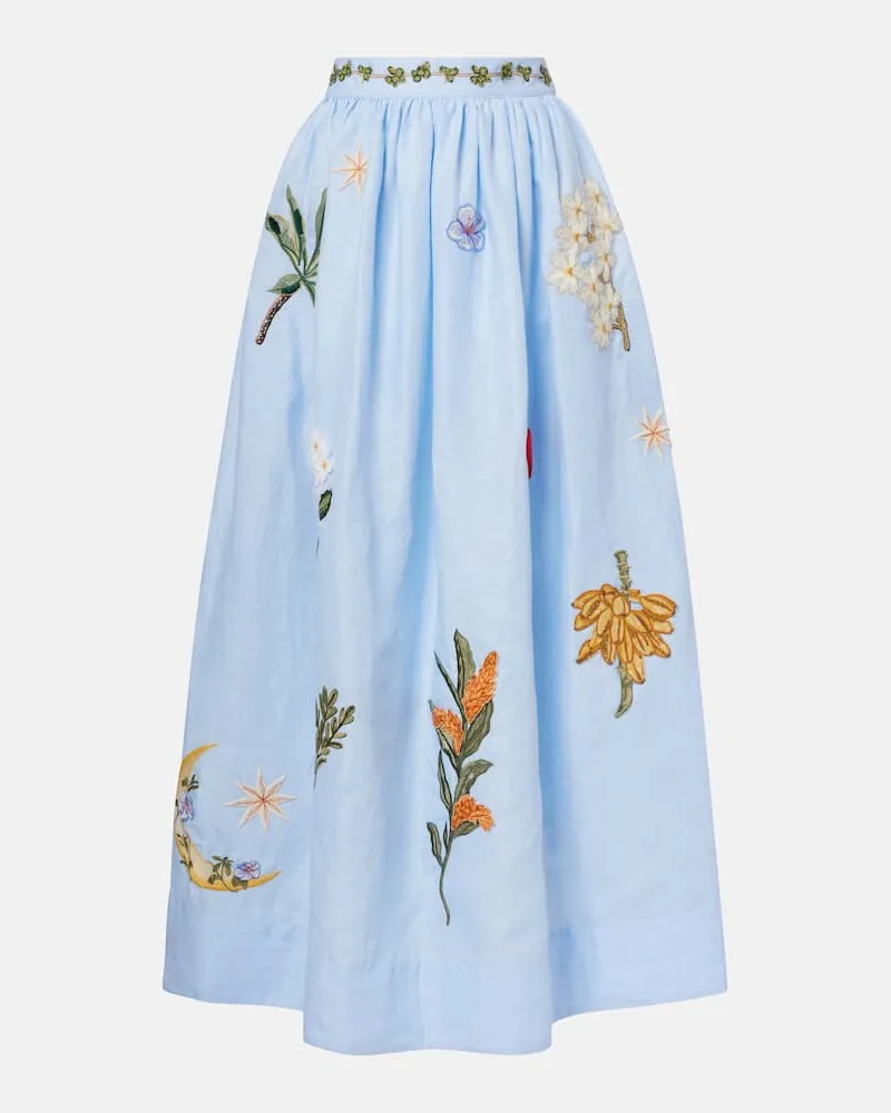 AGUA BENDITA Gonna lunga Tangelo in lino con applicazioni Blu