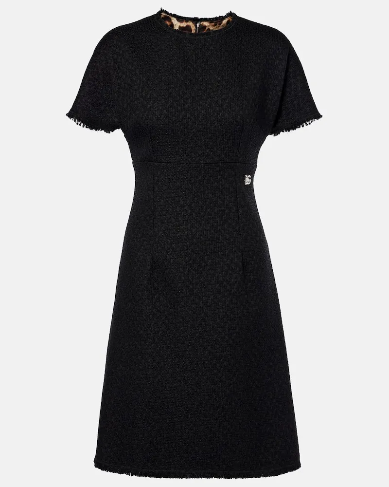 Dolce & Gabbana Abito corto DG in tweed di misto lana Nero