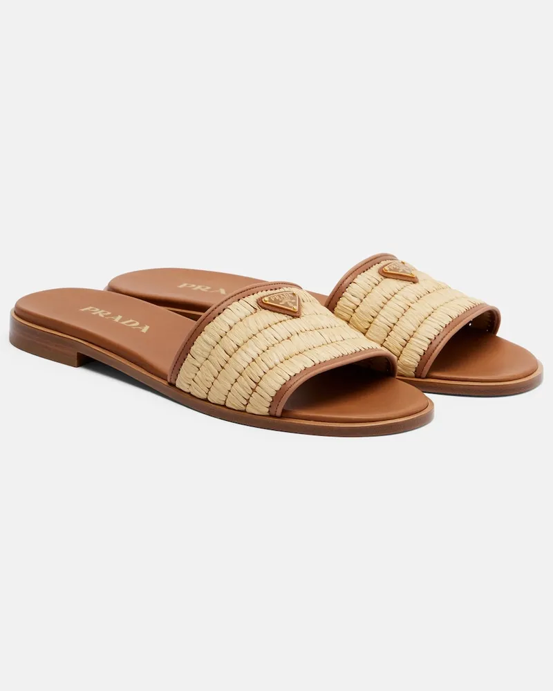 Prada Sandali in rafia con pelle Beige