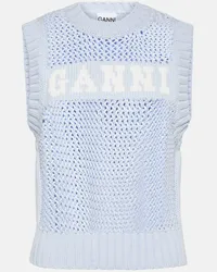 Ganni Gilet in misto cotone con logo Blu