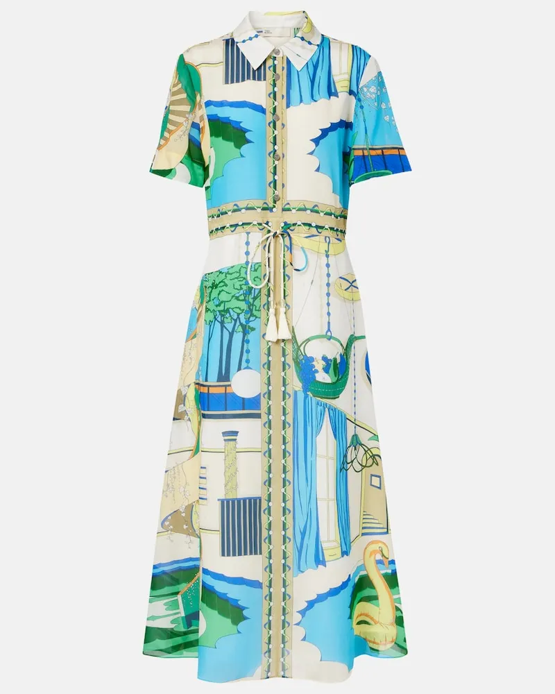 Tory Burch Abito chemisier in seta e cotone con stampa Multicolore