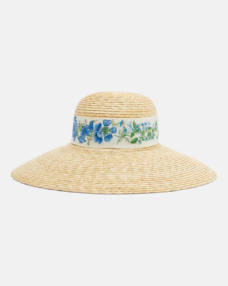 Ferragamo Cappello da sole in rafia con sciarpa Beige