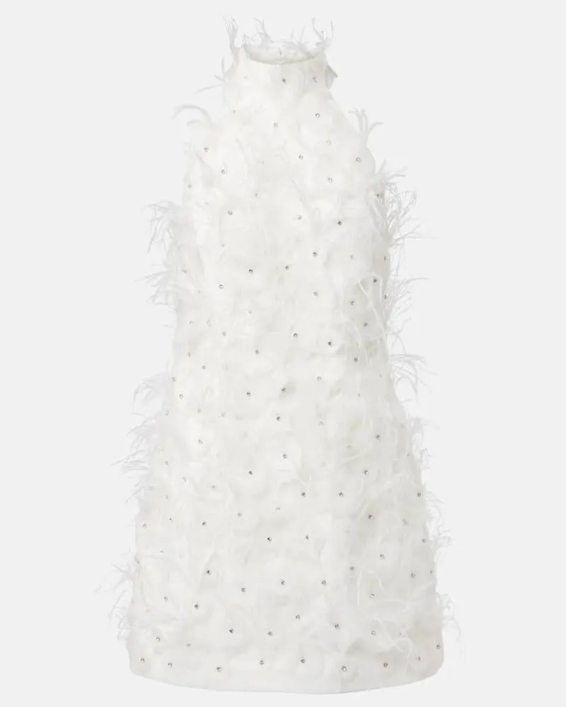 Rebecca Vallance Bridal - Abito corto Meha con piume Bianco