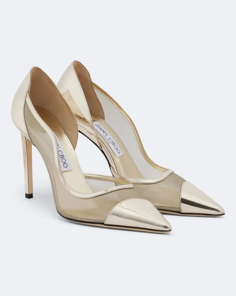 Jimmy Choo Pumps Brigitte in pelle metallizzata e rete Oro