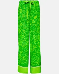 Gucci Pantaloni a palazzo con stampa floreale Verde