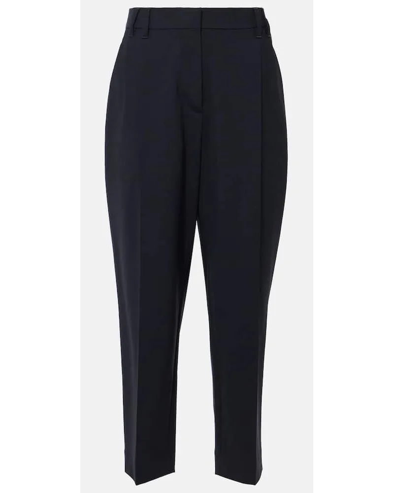 Brunello Cucinelli Pantaloni tapered in misto lana Blu