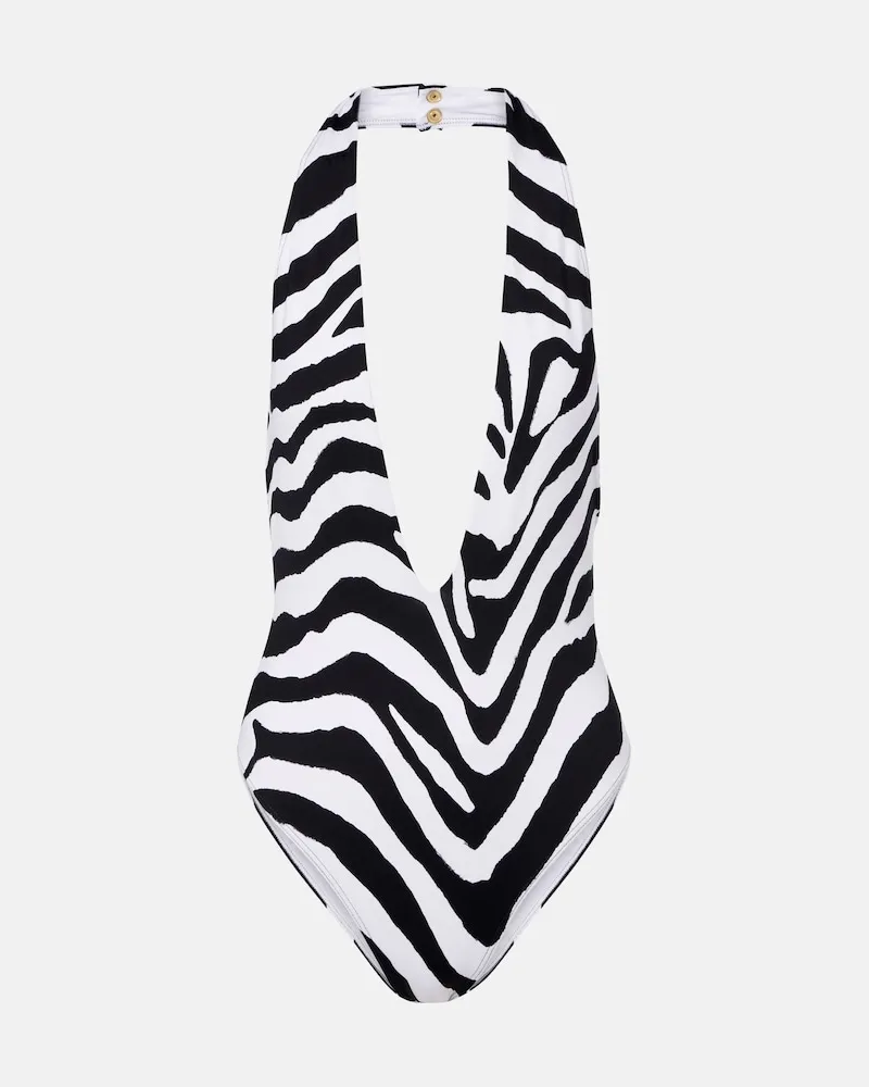 Balmain Costume intero con stampa zebrata Nero