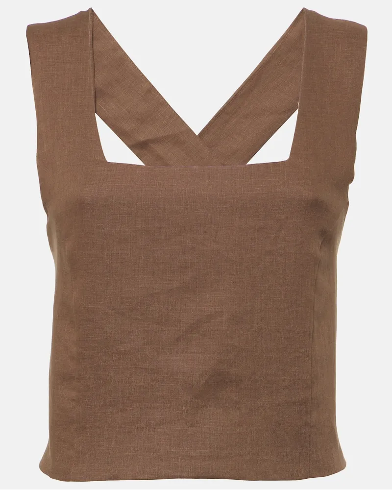 ASCENO Top Cozumel in lino Marrone