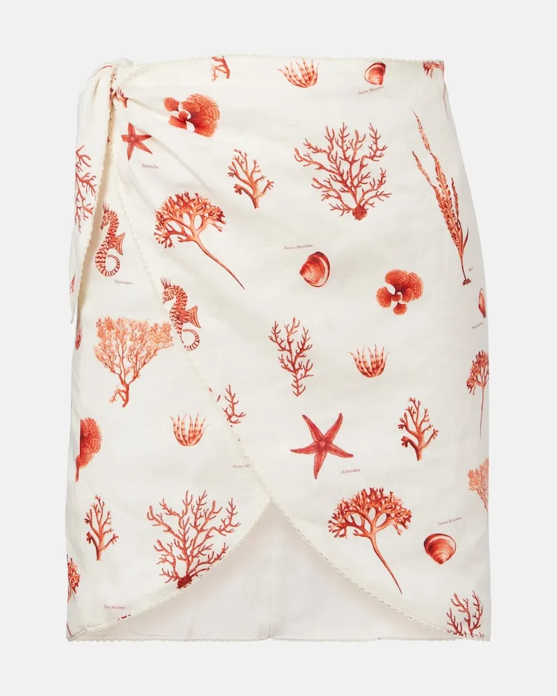 AGUA BENDITA Copricostume Agustina in lino con stampa Bianco