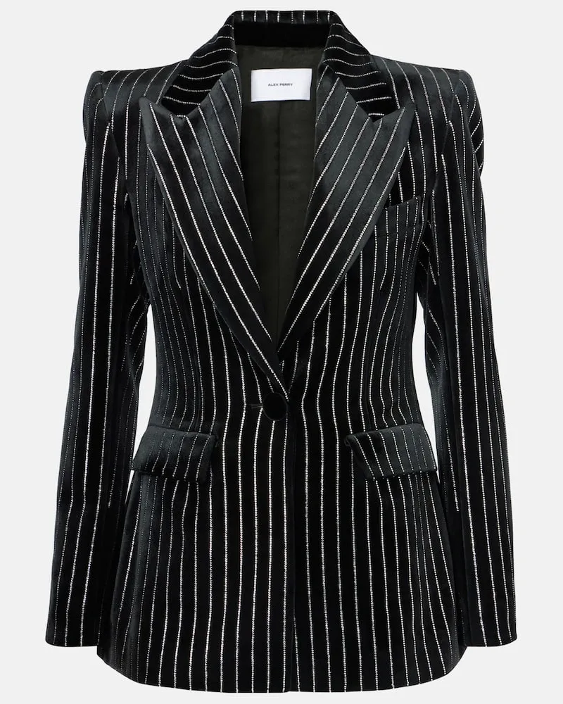 Alex Perry Blazer gessato in velluto con cristalli Nero