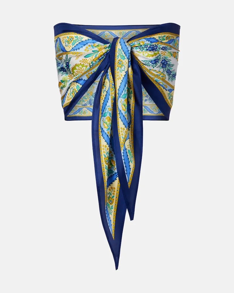 Etro Top a fascia in seta con stampa Blu