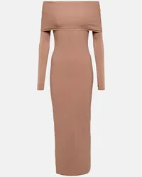 Alaïa Alaïa Abito midi in jersey con scollo bardot Beige