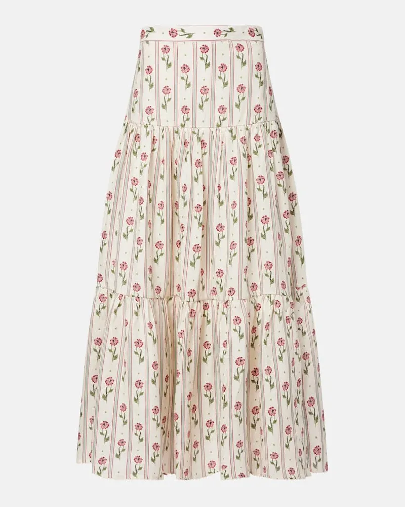 AGUA BENDITA Gonna lunga Bergamota in lino con stampa floreale Bianco