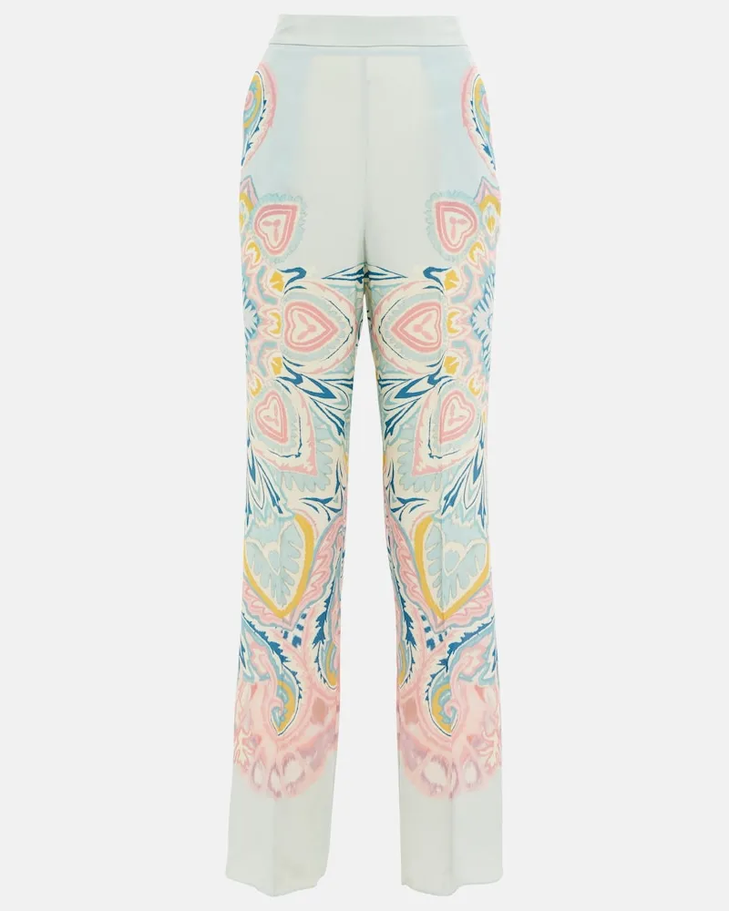 Etro Pantaloni in seta a vita alta paisley Multicolore