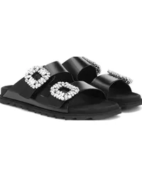 Roger Vivier Sandali Slidy Viv' in pelle con cristalli Nero