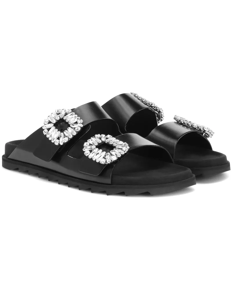 Roger Vivier Sandali Slidy Viv' in pelle con cristalli Nero