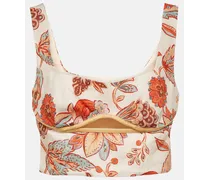 Top cropped Noemi in lino con stampa