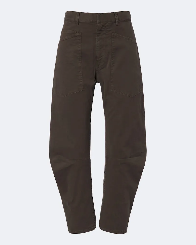 Nili Lotan Pantaloni Shon barrel in twill di cotone Marrone