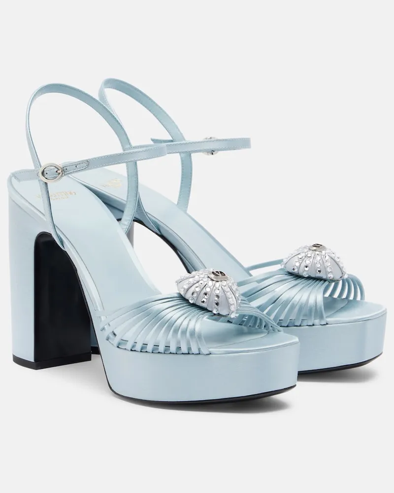 Valentino Garavani Sandali platform Cœur Royal in raso Blu