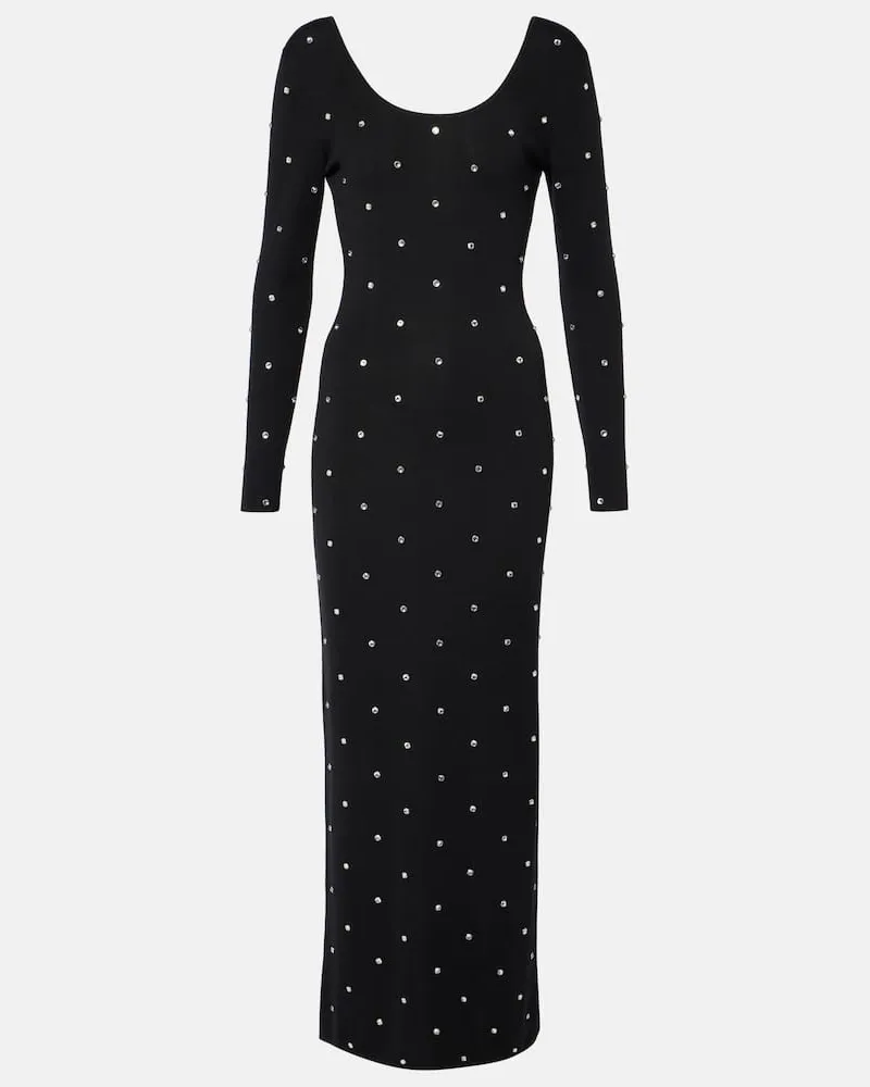Versace Abito midi in lana vergine con cristalli Nero
