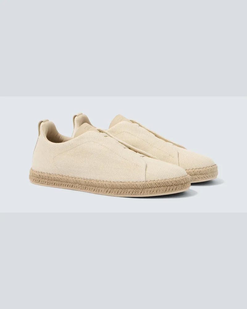 Ermenegildo Zegna Slip-on Triple Stitch in canvas Bianco