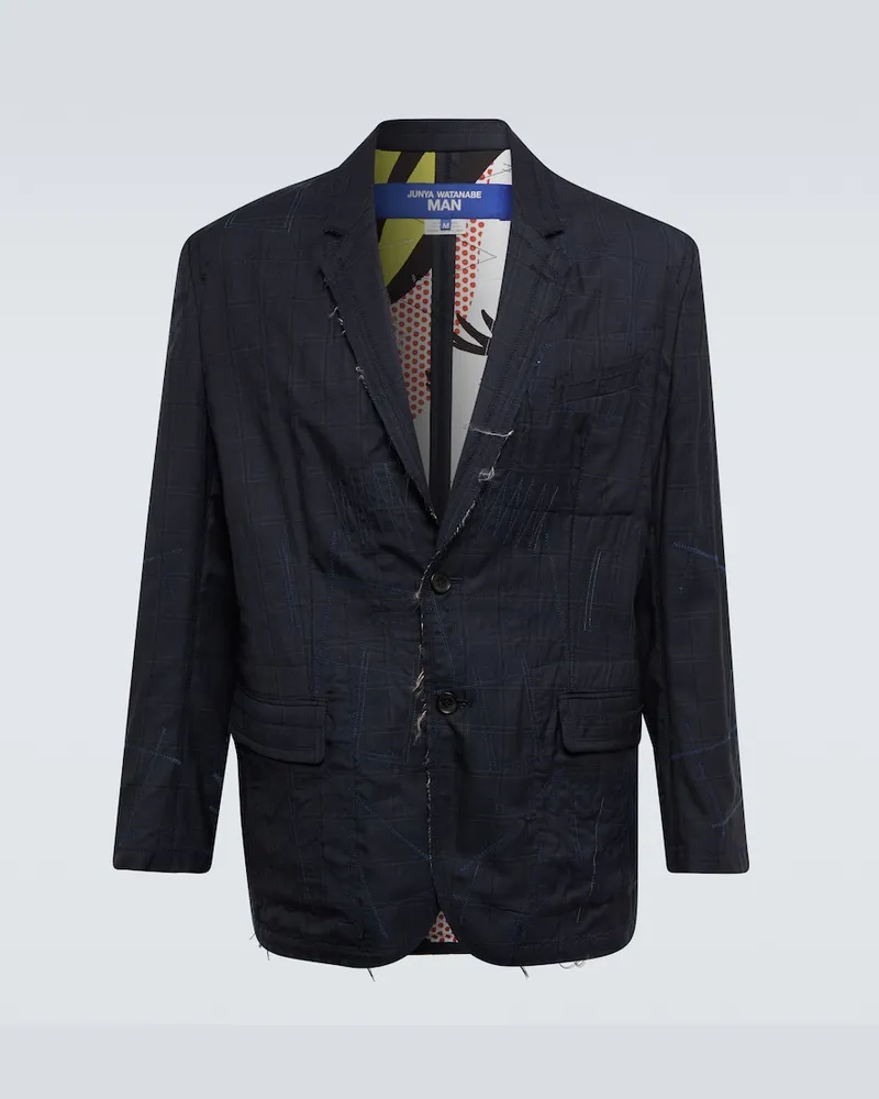 Junya Watanabe Blazer distressed in lana e seta Blu