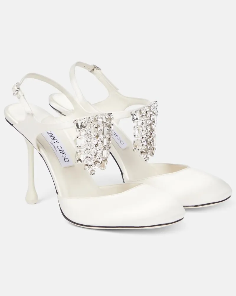 Jimmy Choo Pumps Verity 95 in raso con cristalli Bianco