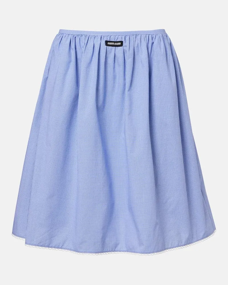 Miu Miu Gonna midi in cotone a quadri con pizzo Blu
