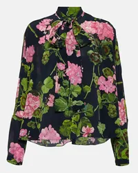 Oscar de la Renta Blusa in seta con stampa e lavallière Multicolore