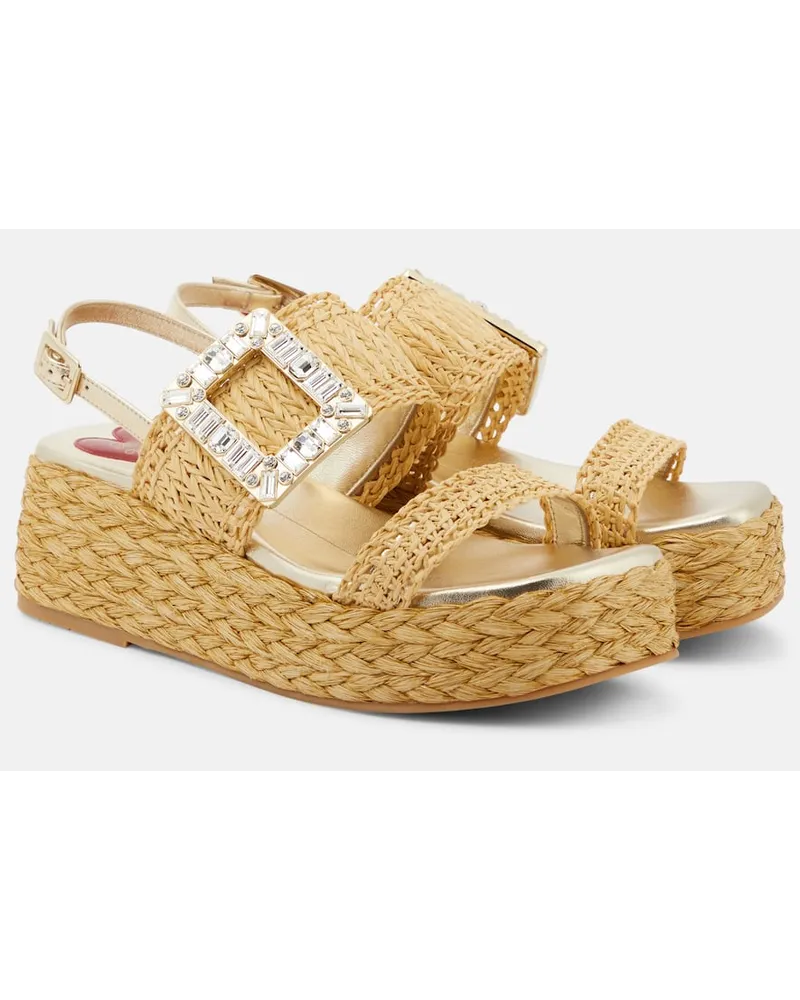 Roger Vivier Sandali espadrillas in rafia con platform Beige