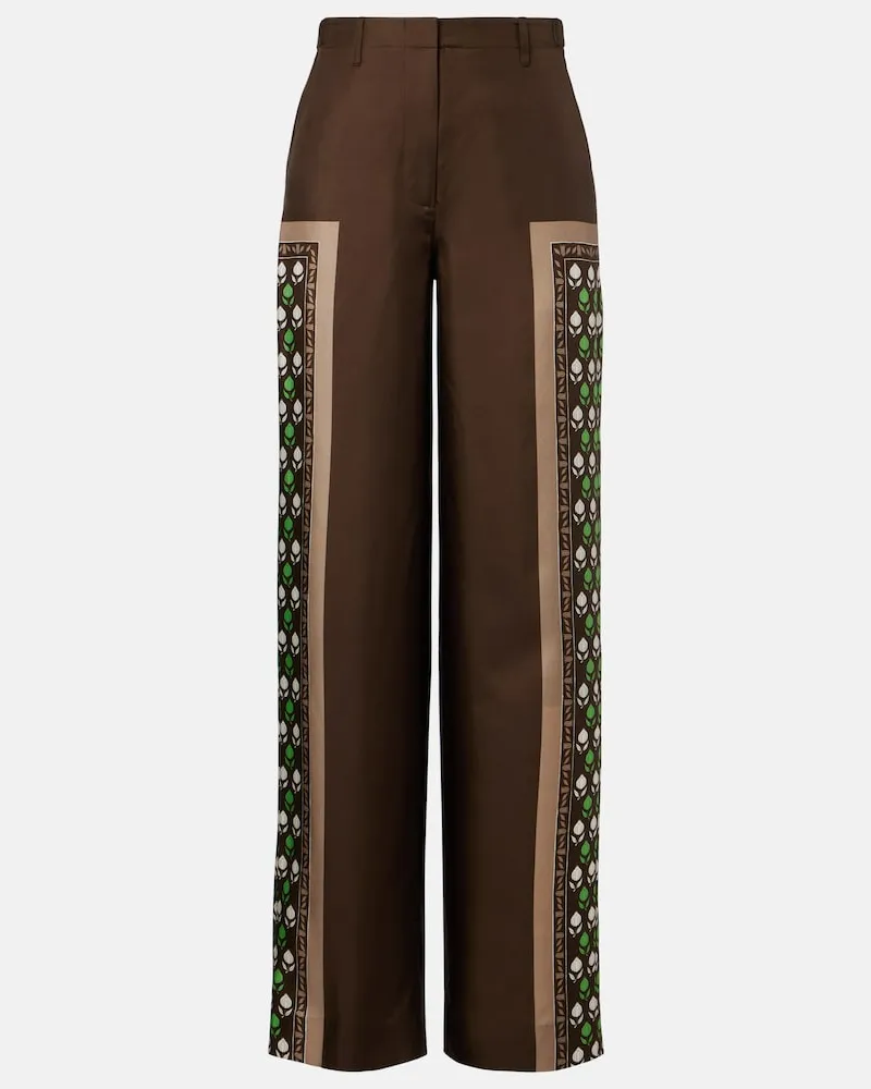 Tory Burch Pantaloni palazzo in twill di seta con stampa Marrone