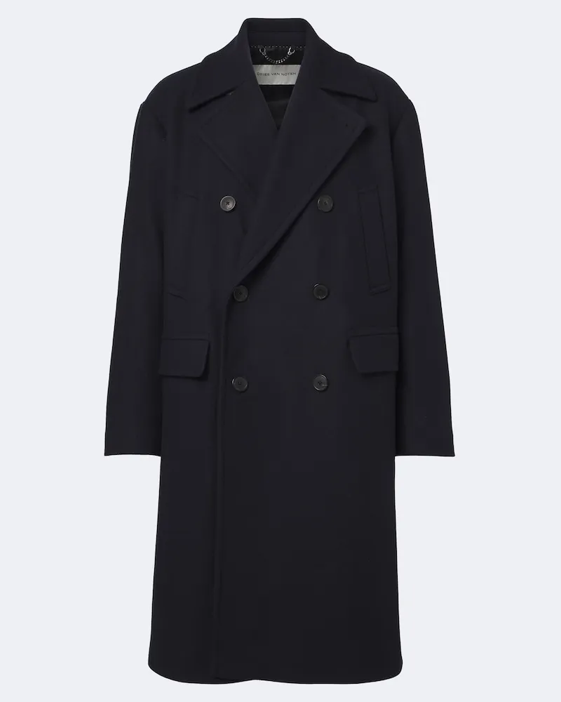 Dries van Noten Cappotto in misto lana doppiopetto Blu