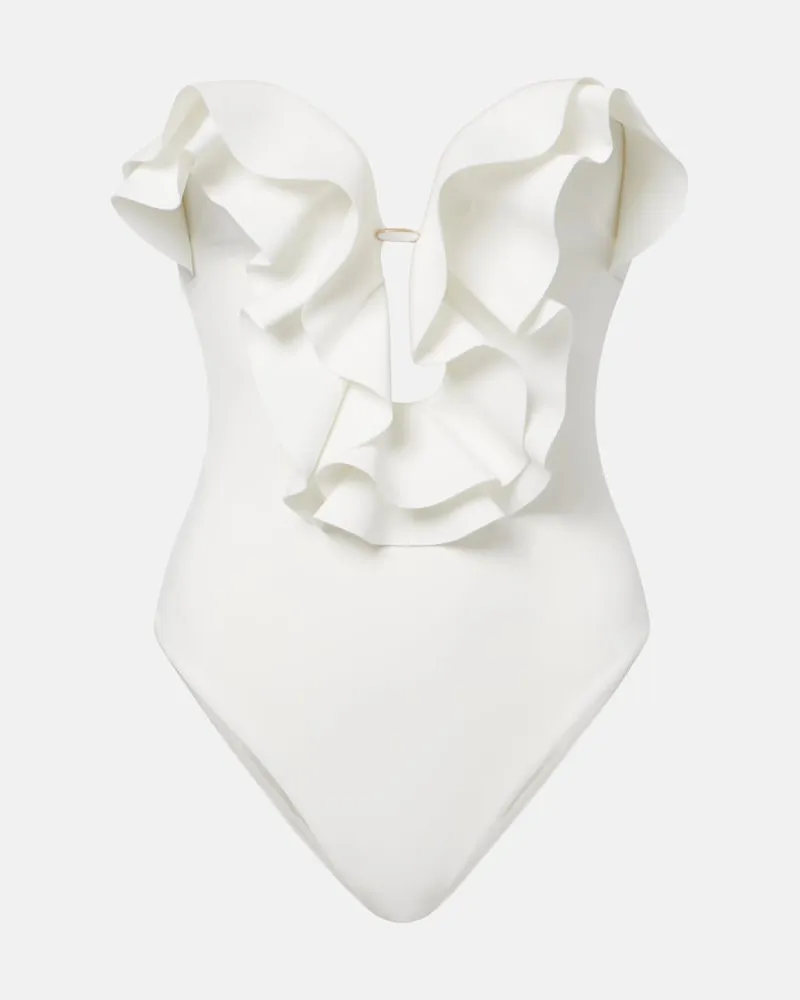 Zimmermann Costume intero Solstice con volant Bianco