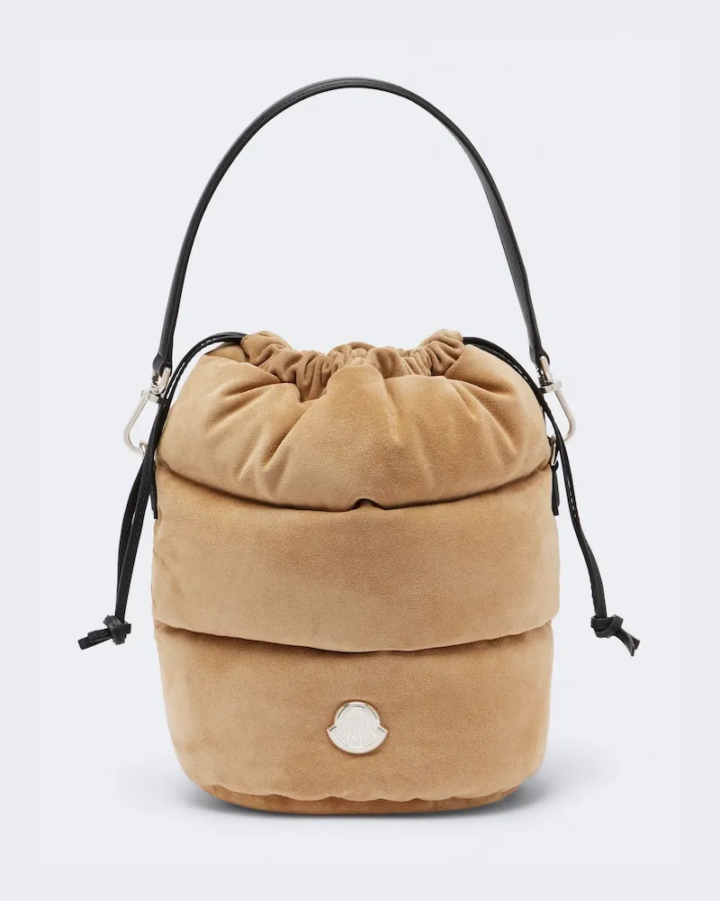 Moncler Borsa a secchiello Caradoc Small in suede Beige