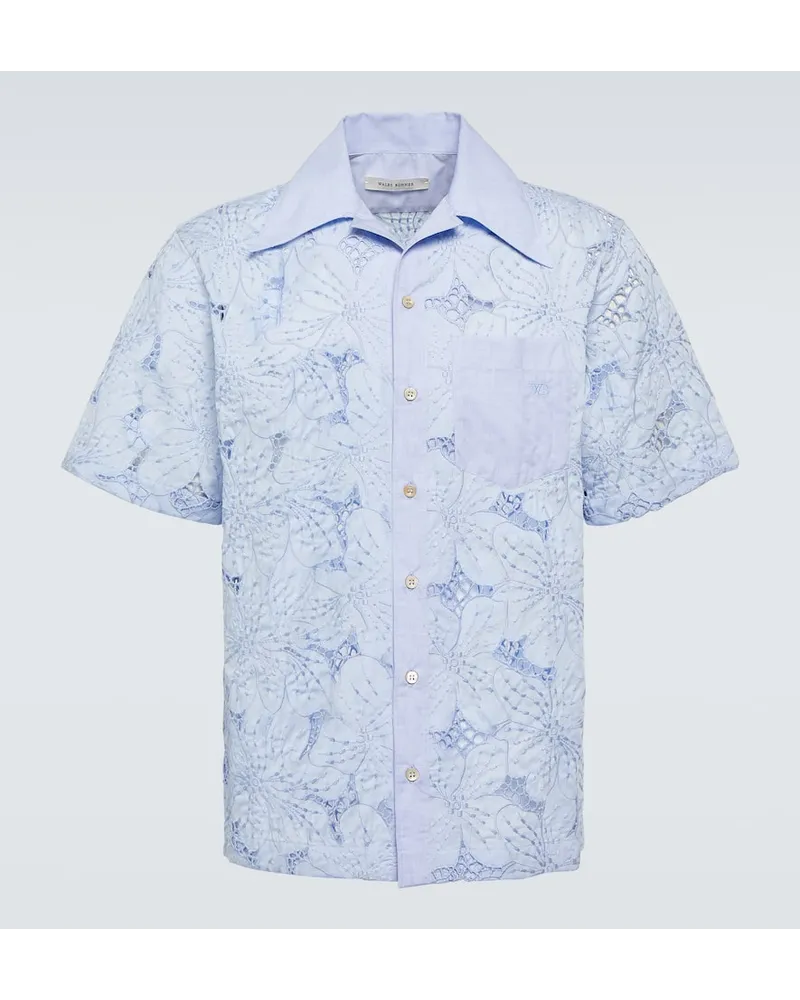 Wales Bonner Camicia in misto cotone con ricamo Blu