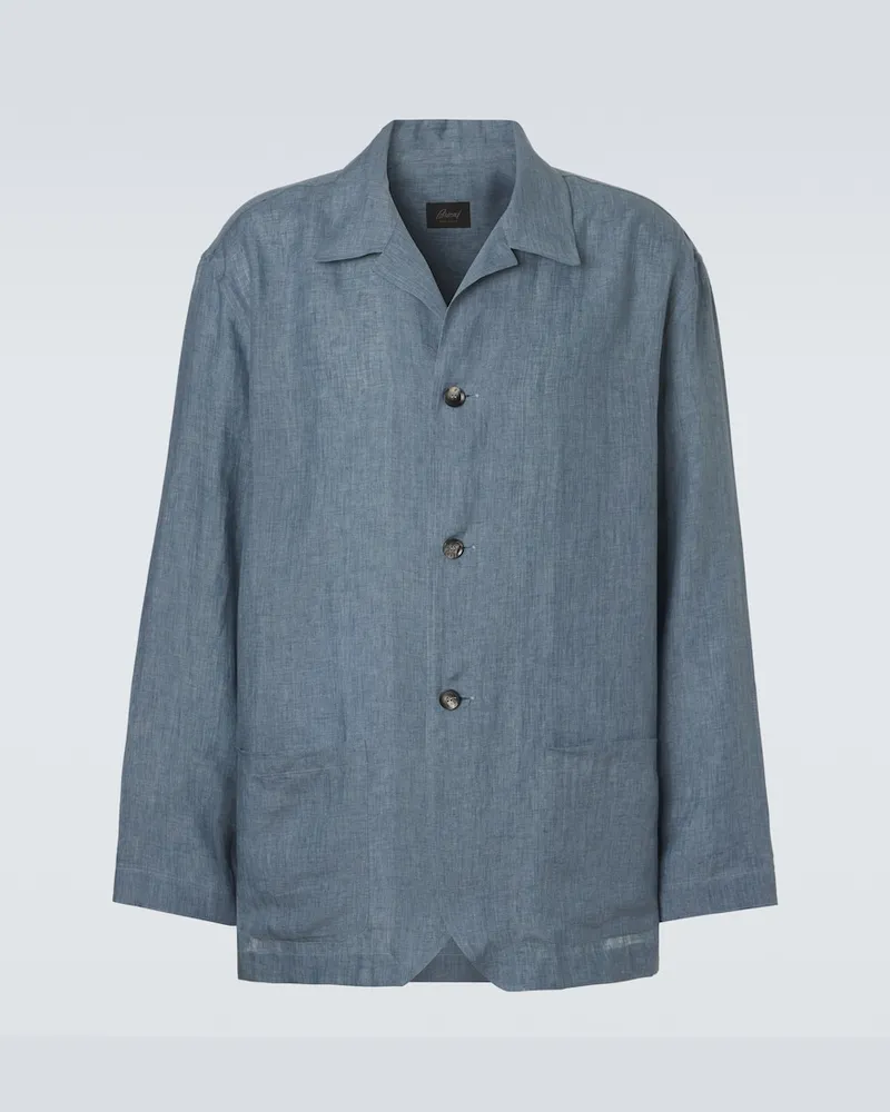 Brioni Giacca camicia in lino Blu