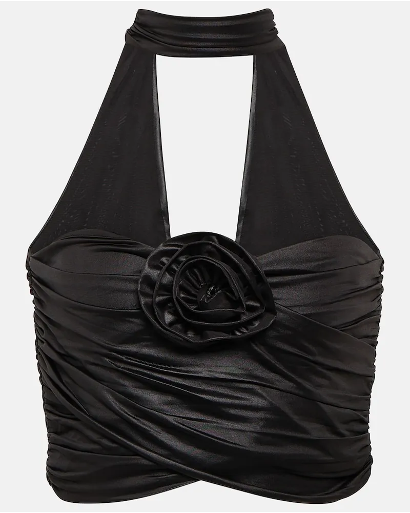 ROTATE Birger Christensen Top cropped con applicazione floreale Nero