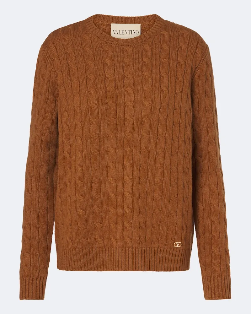 Valentino Garavani Pullover VLogo in cashmere a trecce Marrone