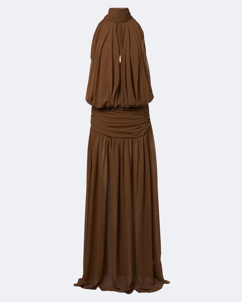 De La Vali Abito lungo Cruz in chiffon Marrone