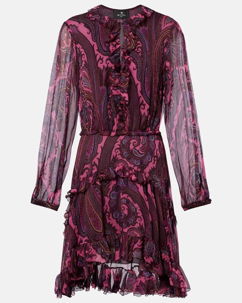 Etro Abito corto in seta con stampa paisley Viola