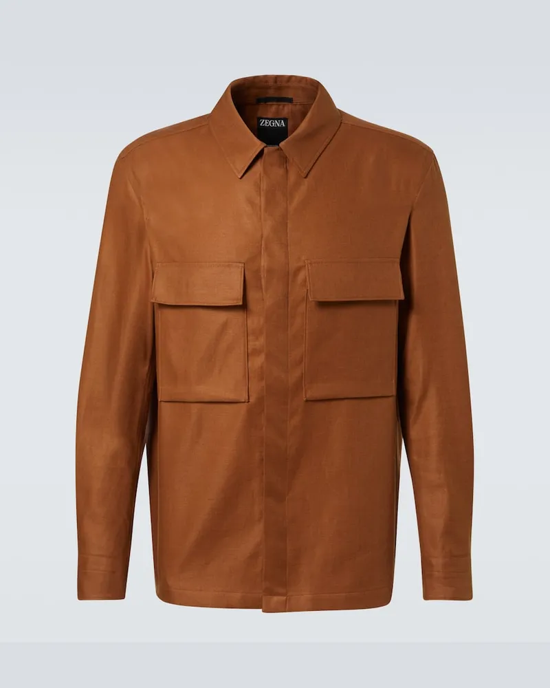 Ermenegildo Zegna Camicia in lino Marrone