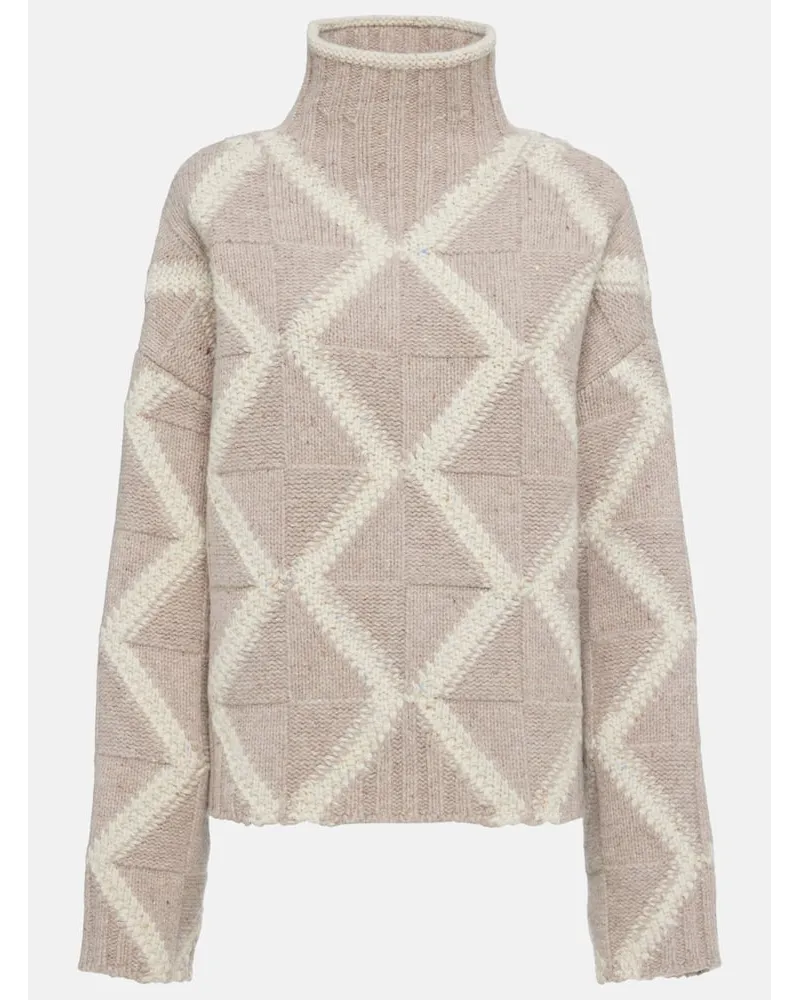 Bottega Veneta Dolcevita Argyle in lana con intarsi Beige