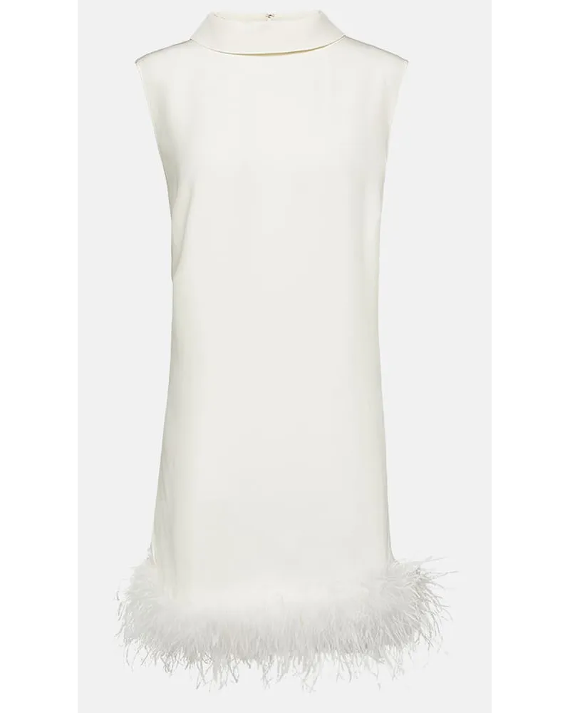 RIXO Bridal - Miniabito Candice in seta con piume Bianco