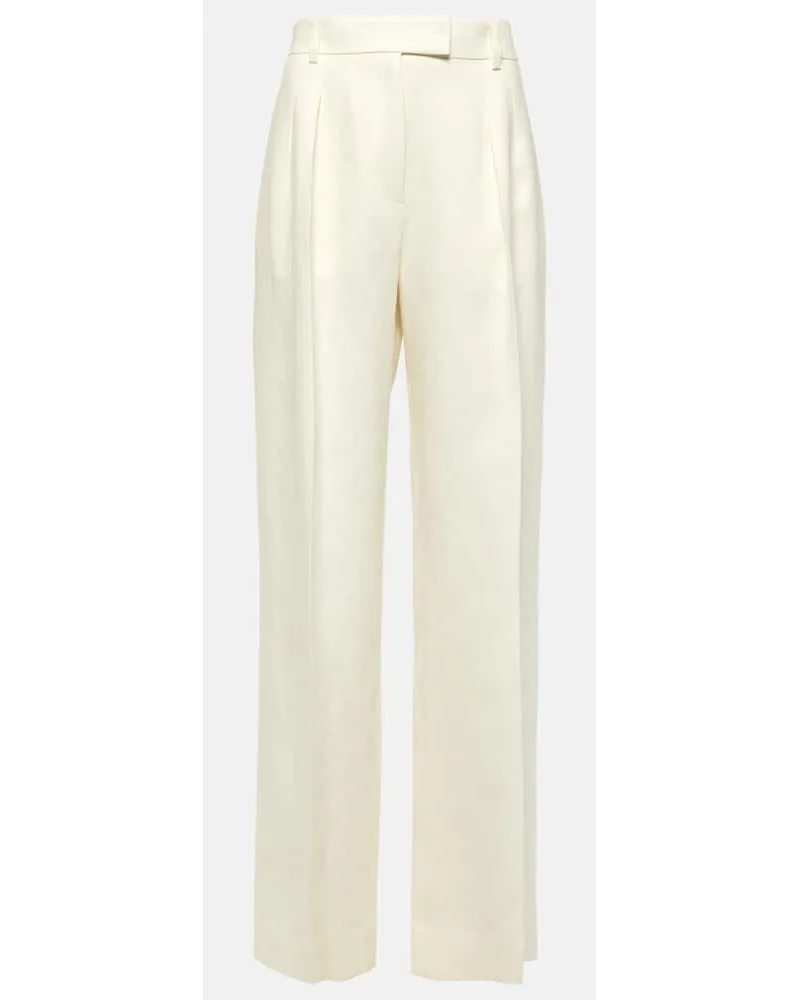 The Row Pantaloni a gamba larga Antone in lino a vita alta Bianco