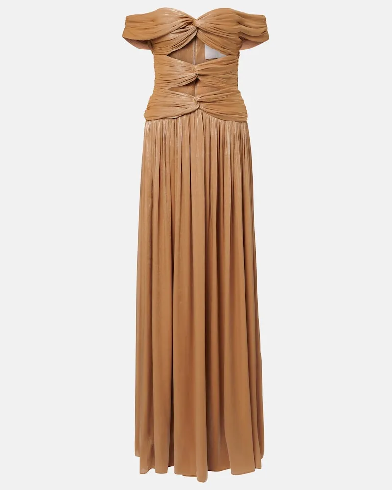 COSTARELLOS Abito lungo in georgette lurex con cut-out Beige