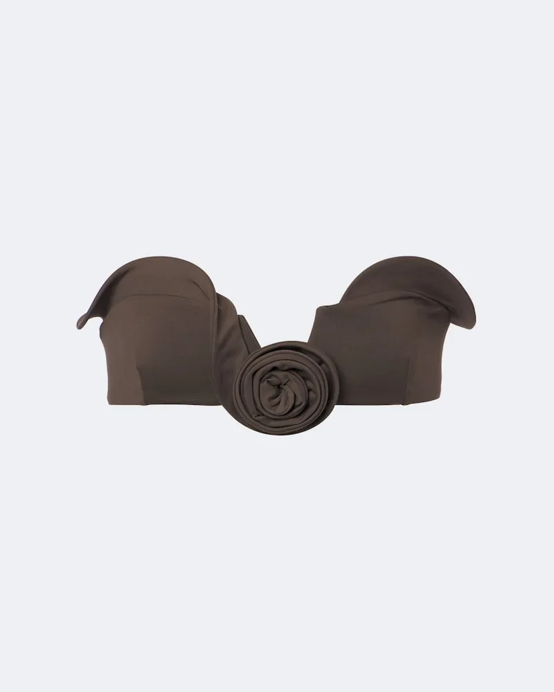 Magda Butrym Top bikini con applicazioni floreali Marrone
