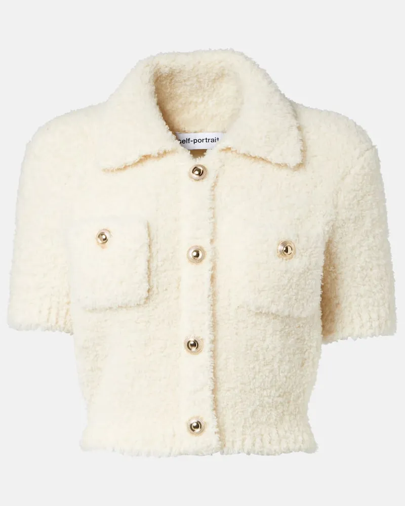 Self-Portrait Top in teddy di misto lana Bianco